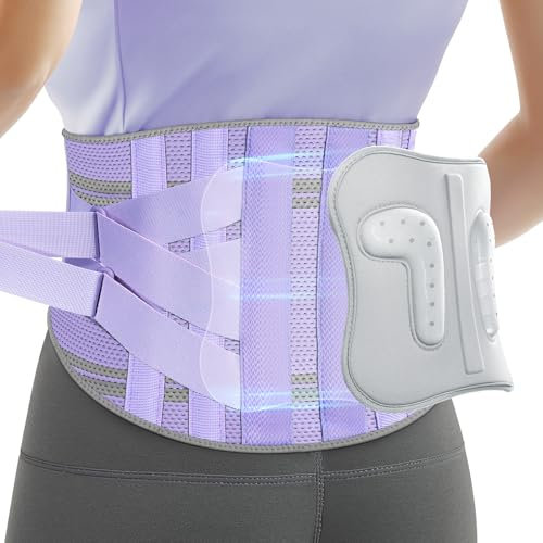 Rakiie Rückenstützgürtel für Damen, 9-faches Rückenbandage, Ergonomische Lendenwirbelstütze mit 3D-Pad, Nierengurt von Rückenschmerzen, Lila Größe M (Taille: 85-100CM)