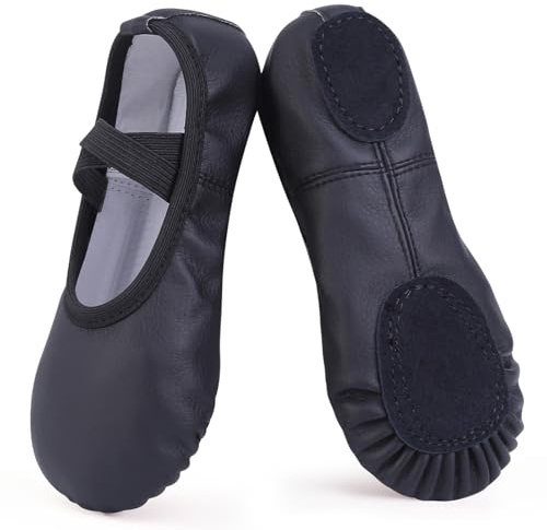 Ulicox Ballet Shoes for Girls PU Leather Ballet Slippers Women Dance Flats Split Sole Kids Ballerina Shoes for Yoga Gymnastics Black 2.5 UK