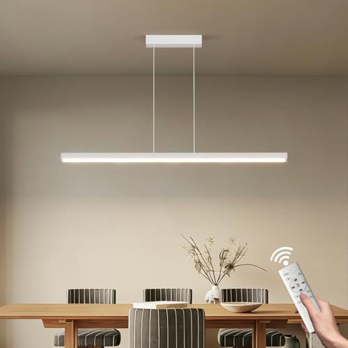 Coinmit Luce a Sospensione LED, 100cm/36W, 3000K-6000K Tre Temperature di Colore Regolabili con Telecomando, Lampada Sospensione Lineare per Sala Da Pranzo, Soggiorno, Bianco