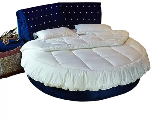 Generico Coperta Leggera in Piuma D'Oca Bianca, piumone Trapuntato con linguette angolari, Lavabile in Lavatrice, Morbido Guscio di Cotone Silenzioso per Letto Rotondo,Diameter220cm(87inch)