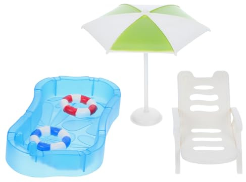 ifundom Miniature Dollhouse Beach Set with Swimming Pool Beach Chair Umbrella and Swim Ring for Diy Fairy Garden Decor and Kids Playhouse Accessories