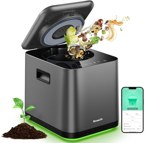 GoveeLife Compostiera elettrica aggiornata per cucina, bidone intelligente per compost da banco per interni, inodore, a basso rumore, pulizia automatica, trasforma i rifiuti alimentari in