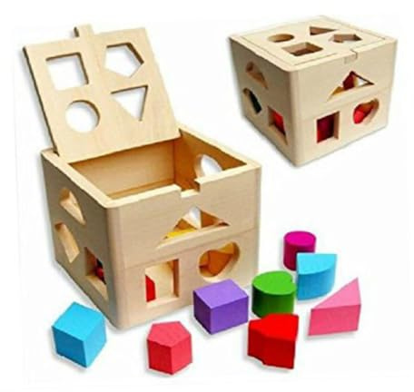 Vaguelly Boîte de Blocs Bois Éducatifs pour Garçon Fille Mois Apprentissage des Formes et Couleurs pour Garçons et Filles Jeu de Construction Montessori Bois Naturel