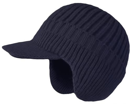 GWAWG Bonnet d'hiver avec Oreillettes et Visière, Bonnet Coupe-Vent pour Hommes Femmes, Bonnet Thermique Tricoté pour Temps Froid, Ski en Plein Air, Randonnée