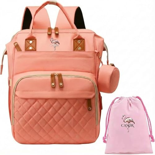 M4268782 CAMIR- Mochila Pañalera, Mochilas Carro Bebe, Bolsa muda bebes, Bolsas Pañales Maternidad para Mama, Portatil con Ganchos para Carro, Bolsos Pañaleras Hospital.(CORAL)