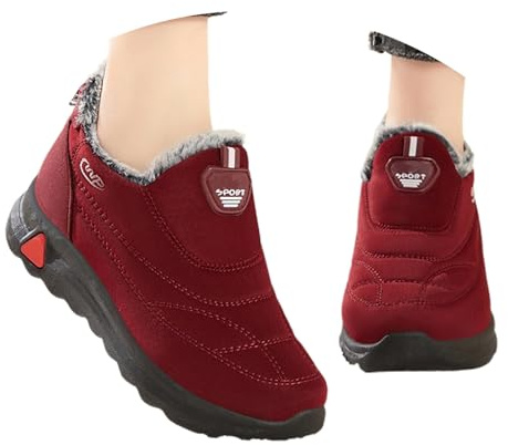 EODJXIO Stivaletti Tacco 2026 Pianta Larga Donna Neve Stivali Pelosi In Pelle con Pelo Alti Invernali Scarpe (Rosso,41)