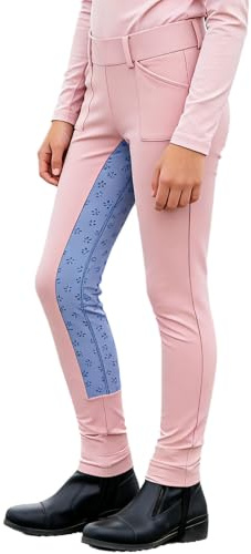 LiiYii Enfants Pantalon d'équitation Culottes D'équitation Haute Taille Leggings Pantalons Combinaison avec Poches Leggings Collants Chaussettes Sportives Rose 5-6 Ans