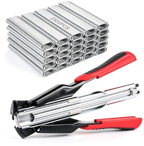 MIGUBIGU Agrafeuse Grillage avec Agrafes 20mm, Pince à Anneaux, Pinces pour Grillage Cléture Rigide, Pince à Grillages avec Chargeur, Pinces à Saucisse pour Cages et Gabion, avec 2500 M-Clips