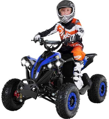 Actionbikes Motors Kinder Quad Elektro ATV Reneblade | 𝟒𝟖 Volt 𝟭𝟬𝟬𝟬 Watt Motor bis 𝟐𝟒 km/h - Kinderquad - Pocket Quad - Miniquad - Safety Fußschalter - Für Kinder ab 8 Jahren (Schwarz/Blau)
