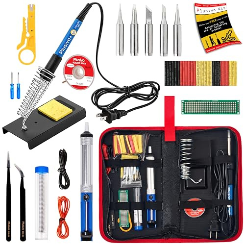 Soldering Iron Kit, 60W Soldering Iron, 5 Soldering Iron Tips, 21-in-1 Adjustable Temperature, Solder Wire, Stand, Desoldering Pump, Soldering Welding Iron Kit for Electronics Hobby DIY 110V US Plug