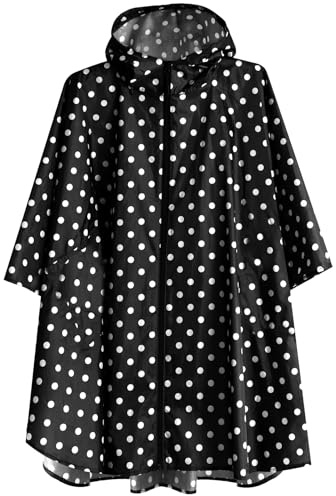 Anyoo Wasserdicht Radfahren Regen Poncho Portable Leichte Regenjacke Mit Kapuze Fahrrad Fahrrad Compact Regen Cape Wiederverwendbare Unisex für Backpacking Camping Outdoors,Punkt Schwarz,Einheitsgröße