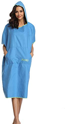FLYILY Serviette en Robe Poncho avec Capuche en Microfibre Changement Peignoir de Bain Serviette de Poncho(Grey,L)