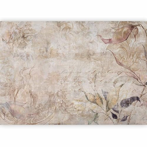 murando - Papier peint panoramique nature 350x256 cm - Revêtement mural décoration salon - Design moderne - Marron beige vert - Oiseaux fleurs plantes nature fond texture vintage b-C-0890-a-a