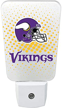 Party Animal NFL Team LED Night Light, with Auto Sensor and 3 Light Settings, Slim 5-Inch Design fits Standard Outlets, Minnesota Vikings