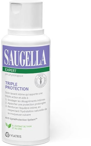 Saugella - Triple Protection - Soin Lavant Intime- Inconforts intimes - Brûlures, démangeaisons, mauvaises odeur - à base de Thym et Zinc - 250 ml