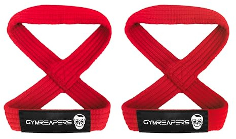 Gymreapers Figure 8 Lifting Straps for Deadlift, Powerlifting, Strongman, & Cross Training Strong Weightlifting Wrist Straps for Men, Women (Red, Large)