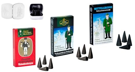 Crottendorfer Räucherkerzen Weihrauch 3er Set - Düfte: Weihnachtlicher Weihrauch - Größe: M, L und Jubiläum M - Menge: 68 Stück inklusive 4 Räucherkerzen als Probe - Made in Germany