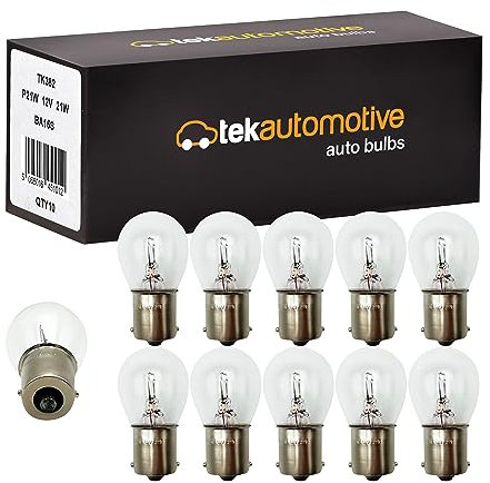 Tek Automotive 382 P21W Bulb, Car Light Bulbs, Indicator Bulbs, Brake Light Bulb, Reverse Light Bulb, Tail Light Bulb, Rear Fog Light, 382 P21W Car Bulbs, 12V 21W BA15S - Box of 10
