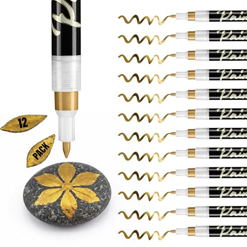 Stylo Gold Acrylic Paint Pens, 12 Gold Pens for Card Making, Fine Tip