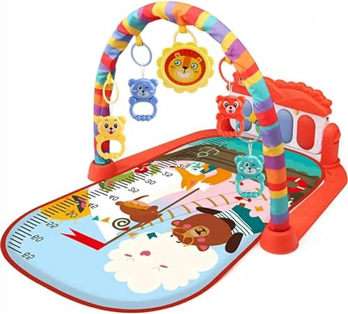 Kadii Baby Spieldecke Krabbeldecke Baby Gym mit Musik und Lichtern, Spielmatte mit weichem Spielbogen, Lichter und Piano für Neugeborene Kleinkinder (Rot)