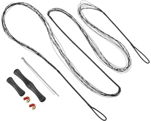 PATIKIL Reemplazo de Cuerda de Arco con 2 Puntos de Nock y Protectores de Dedos para Arco Recurvo Tradicional de 62 Amo 12 Hilos Color Negro