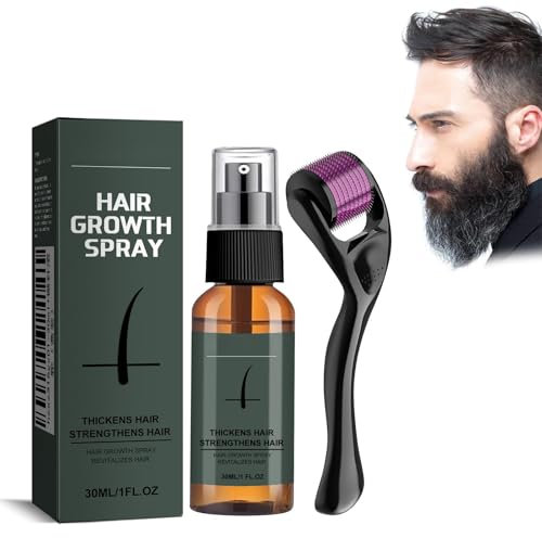 Tkekruh Siero Per La Crescita Della Barba 30ml, Set spray Idratante per Barba, Siero Barba per Uomo, Conferisce Lucentezza, Nutre e Rigenera, per una Rapida Crescita e Ispessimento della Barba, Serum