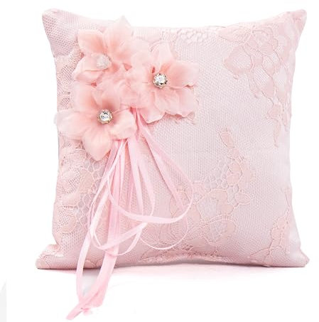 Ringkissen Hochzeit, Ringkissen Hochzeit Standesamt 15 * 15 cm, Ringhalter Kissen für Ringträger Verlobung, Die Hochzeitsfeier und Hochzeitsbevorzug, Brautkissen Träger Ringschachtel mit Satinband