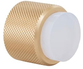 EVI Herrajes | Tope para Puerta de Pared de Diseño - Moleteado Lineal | Ø28x28mm | Latón mate - Goma blanca | Montaje Adhesivo y con Tornillo | I-198MOBLLMT