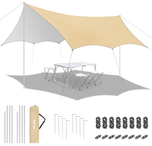 SAN Like Bâche de Tente, 4,5 x 5,2 m, Ultra légère, avec Barre de Support, 8 piquets et 8 Cordes en Nylon pour tentes