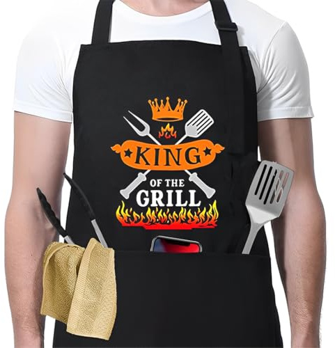 GXGM 1 Pezzi Grembiule Cucina Uomo Donna, Regolabile Grembiule Barbecue Uomo, Grembiule Masterchef Divertenti Personalizzato, Ideale Regalo per Papà Cuoco Chef Marito, con Tasche, Impermeabile