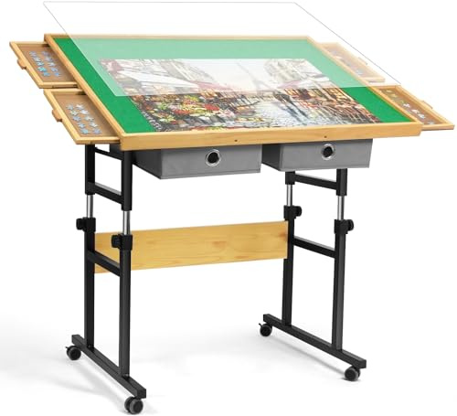Jigsaw Puzzle réglable de 1500 pièces pour adultes, 90 x 67 cm, plateau de puzzle multifonction avec 4 + 2 tiroirs et housse de protection, inclinaison à 45 degrés pour le travail, l'exercice et les