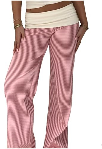 Felcia Women’s Classic Yoga Pants Low Waist Stretch Slimming Bell Bottoms Trousers Y2K Casual Joggers Streetwear (D-Pink, L)