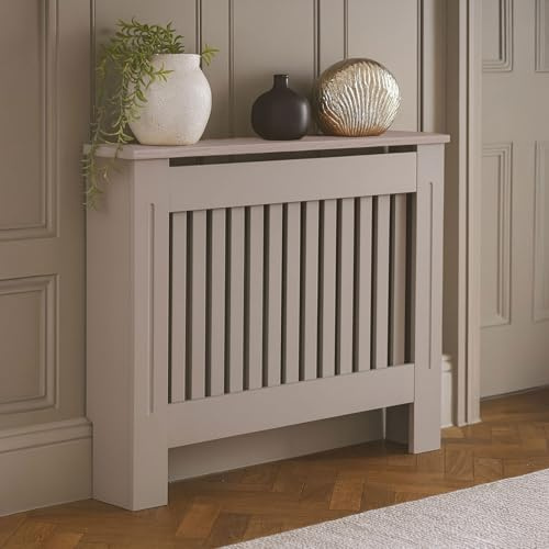 Neo Grey Decorative Radiator Cover Cabinet Wood Panel Slatted Front Compact Heater Design Console Table (Medium H82 x W112 x D19 cm)