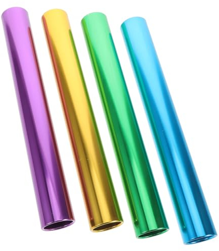 Hohopeti Bastones de Relevos de Aluminio Electrochapados 4 Piezas 27 CM Colores Morado Dorado Verde y Azul para Carreras Escolares y Competición de Atletismo