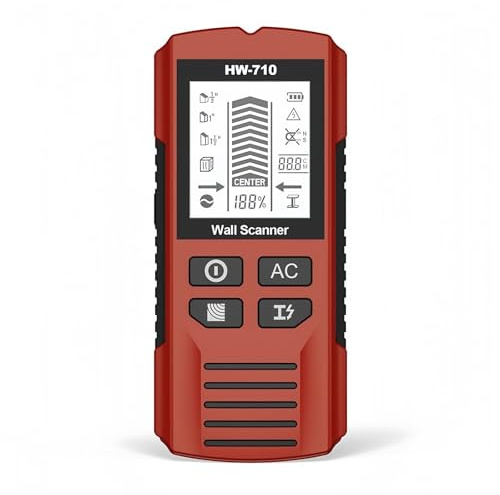 6-in-1 Multifunktions Handheld HD LCD Display Wandmetalldetektor, Multifunktionaler Handheld Metall und Wand Detektor, leitungsfinder, bis zu 2,36 Zoll, Erweiterte Multimodus-Erkennung(Rot)