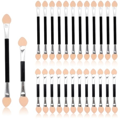 BAHME Juego de 24 Pinceles de Sombra de Ojos de Esponja, Aplicadores de Maquillaje de Doble Punta para Ojos y Cejas, Utensilios de Maquillaje Portátiles para Viaje y Principiantes, 2 Tamaños
