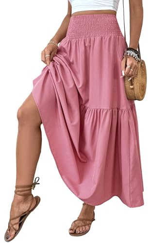 LIAMERHE Jupe Longue Femme d'été Maxi Jupe Bohème Ligne A Taille Haute Élastique Jupes Imprimé Jupe de Plage Jupe de Loisirs Décontractée Chic Taille Unique