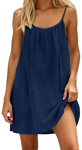 Générique Robe Caraco Dos Nu sans Manches pour Femme, Robe à Bretelles Spaghetti, Robe d'Été Courte Légère Chic et Élégante, Idéale pour Plage, Vacances, Loisirs et Soirée