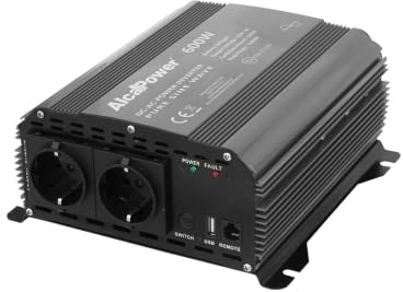 Alcapower President 600 W 12V-230V Sinus Pur, USB-port, fjärrkontrollingång, Svart