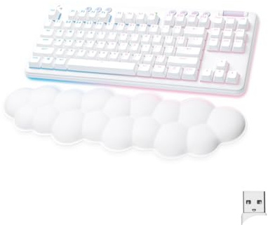 Logitech G G715 Wireless Mechanical Gaming Keyboard with LIGHTSYNC RGB Lighting, LIGHTSPEED, Linear Switches (GX Red) and Keyboard Palm Rest, PC and Mac Compatible, QWERTY UK Layout - White