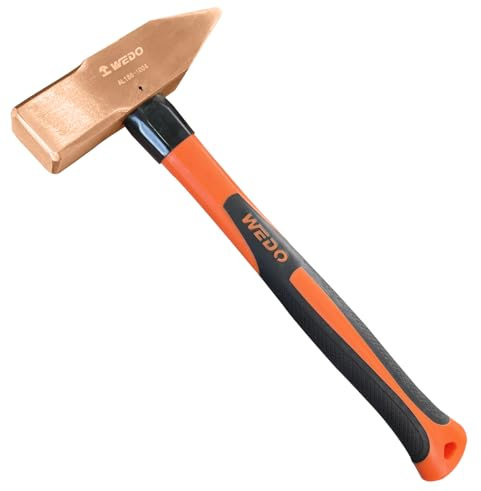 WEDO Marteau d'ingénieur non étincelles, marteau de sécurité sans étincelles, cuivre béryllium, non magnétique, norme DIN, certificat BAM et FM, 1000 g x 340 mm
