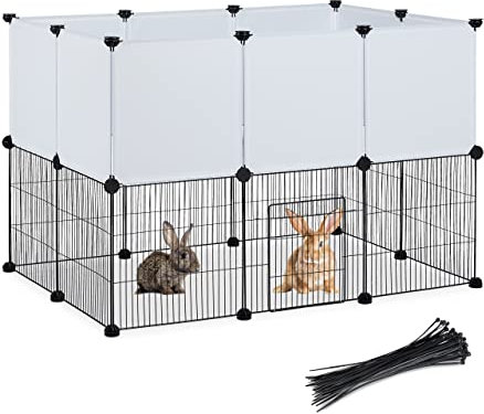 Relaxdays Freilaufgehege, DIY Freigehege zum Stecken, HBT 72,5 x 110 x 74 cm, Auslaufgitter für Kleintiere, schwarz/weiß