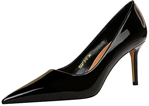 Escarpins en cuir verni pour femme - Talons hauts aiguilles - Chaussures de fête pour femme - Escarpins de mode - Chaussures noires, 38