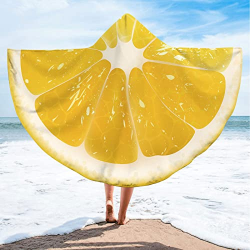 LIGUOGUO Hooded Oversized Beach Towel with Button 59”x79” Extra Large Microfiber Wearable Towel Blanket for Adults Funny Fruit Half Round Hood Towel Poncho Cape Bath Wrap Towels for Women (Style 9)