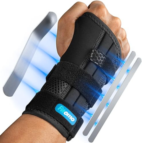 Fitomo Wrist Support with 3 Metal Splints and Soft Thumb Opening, Wrist Splint for Carpal Tunnel Arthritis Tendonitis Sprains, Hand Splint for Night Support Sleeping, 1 Unit, Left Hand