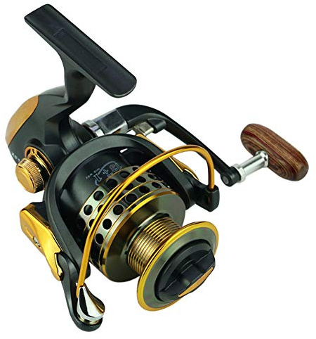 Gonetre Moulinet de pêche Pliable en métal avec poignée à Bascule et Bouton en Bois pour Roues et Accessoires de pêche
