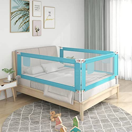 puraday Kleinkind-Bettschutzgitter Blau 140x25x(70-95) cm Stoff Bettgitter Rausfallschutz Rausfallschutz Kinderbett Kindergitter Bettschutzgitter für Kinder Zwischen 18 Monaten und 5 Jahren