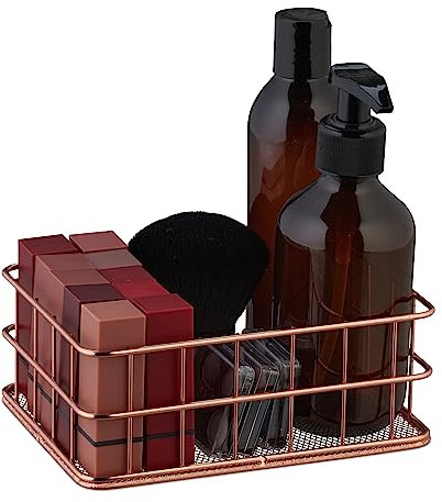 Relaxdays Drahtkorb, eckig, Aufbewahrungskorb Metall, HBT: 6,5 x 17 x 12,5 cm, Korb Küche, Bad, Allzweckkorb, roségold