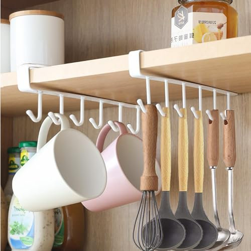 Nmgkokew 2 Pièces Tasses Crochets Sous Armoire, Rangement Café Mug Sans Perçage, Adhésif Porte-Tasses (Blanc)