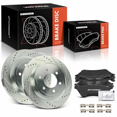 A-Premium 13.23 inch (336mm) Rear Drilled and Slotted Disc Brake Rotors + Ceramic Pads Kit Compatible with Select Ford and Lincoln Models - F-150 2018-2019, Expedition 2018-2021, Navigator, 6-PC Set